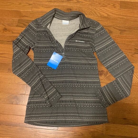 NWT New COLUMBIA Drifting Snow Half Zip Pullover Top Gray Black White Nordic S - Picture 1 of 3